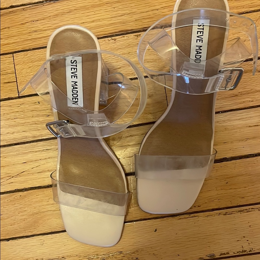 Steve Madden Cream Sandals with Clear Straps